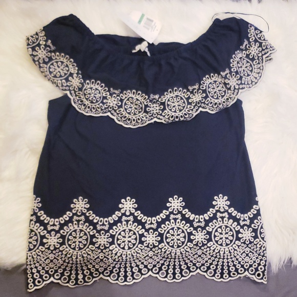 🆕️Fever Off Shoulder Blue & White Embroidered Top - Picture 5 of 9